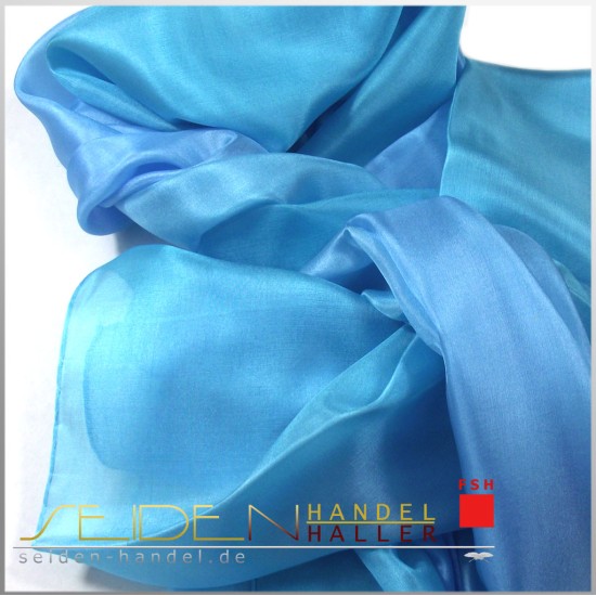 Seidenschal Ponge 05, 45 x 150cm, blau-türkis